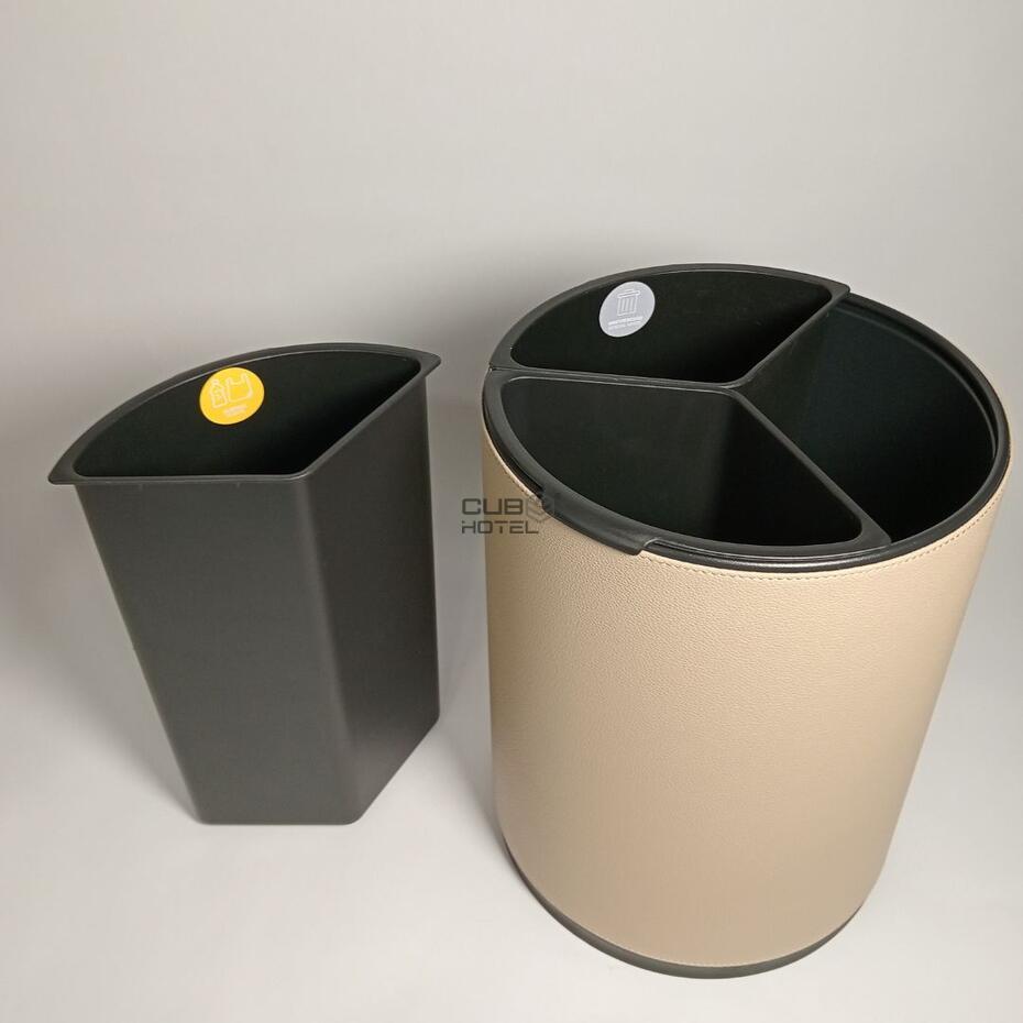 Papeleira Dupla Pele Sintetica Bege de 10L Alta Qualidade