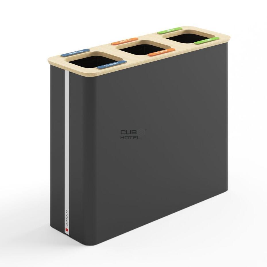 Ecoponto Reciclagem 3x60L Preto/Bambu