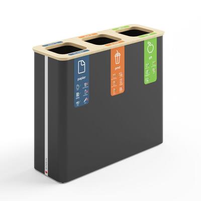 Ecoponto Reciclagem 3x60L Preto/Bambu