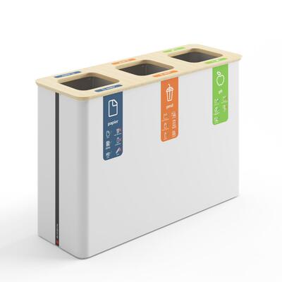 Ecoponto Reciclagem 3x90L Branco/Bambu